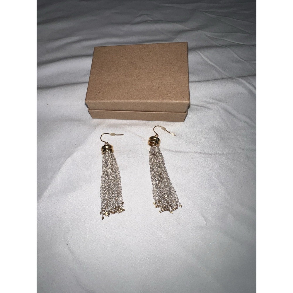 Mixed Metal Silver Ball Chain Tassel Dangle Earrings Gold Top EUC 2.75"